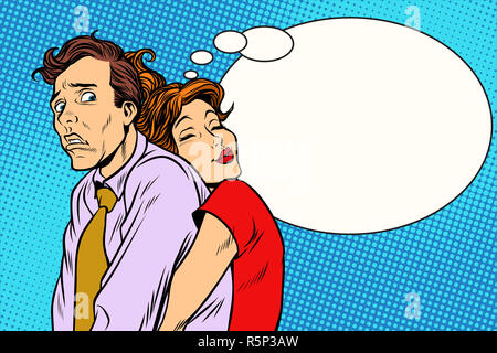 Paar liebevolle Frau und verwirrt Mann Stockfoto