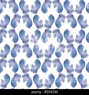 Aquarell Weihnachten nahtlose Muster mit blauen Handschuhe. Stockfoto