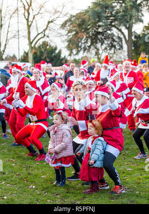 Kidderminster, Großbritannien. 2. Dezember, 2018. Es ist die Zeit des Jahres wieder da Hunderte Weihnachtsmänner laufen zusammen in Kidderminster zur Unterstützung der jährlichen Kemp's Hospice Santa Fun Run sammeln. Ob es sich um die 10k, 5k oder 1k laufen, alle Läufer setzen Ihre Best Foot Forward und höchste Anstrengung Fundraising für das hospiz Appell zu helfen. Quelle: Lee Hudson/Alamy leben Nachrichten Stockfoto