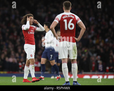 London, Großbritannien. 2. Dez 2018. Matteo Guendouzi (A) im Arsenal v Tottenham Hotspur Premier League match Im Emirates Stadium, London, am 2. Dezember 2018. ** Dieses Bild ist für die redaktionelle Nutzung nur ** Quelle: Paul Marriott/Alamy leben Nachrichten Stockfoto