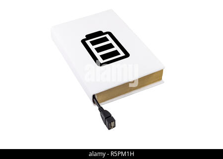 Buch mit Batterie Symbol mit einem USB-Kabel angeschlossen ist Stockfoto