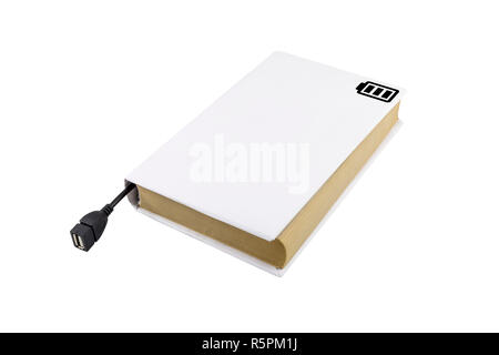 Buch mit Batterie Symbol mit einem USB-Kabel angeschlossen ist Stockfoto
