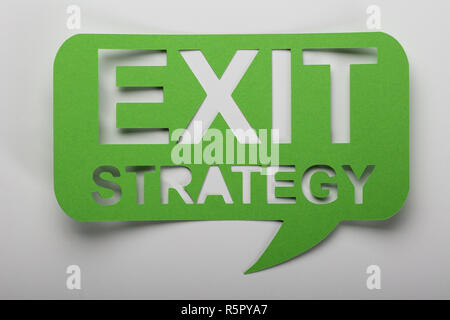 Exit Strategie Text auf Rede Bubbble Stockfoto