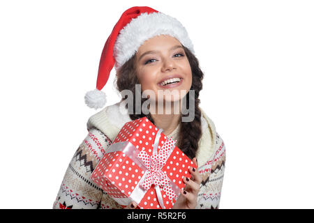 Porträt der jungen Frau in Santa Hut Stockfoto