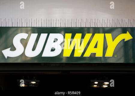 LAUSANNE, Schweiz - 24 SEPTEMBER 2018: Detail der Subway Restaurant in Lausanne in der Schweiz. Es ist eine US-amerikanische Fast-Food-Restaurant Franchise Stockfoto