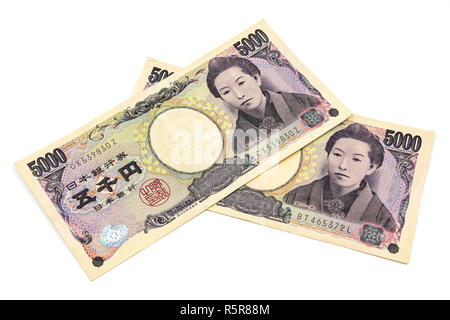5000 Yen Rechnungen Stockfoto