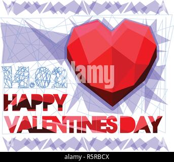 Happy Valentine s Day. Valentinstag und Liebe durch Papier geschnitten und polygonale Herz auf grauem Hintergrund. Überlappende Herzformen. Luxus und modernes Design. Stock Vektor