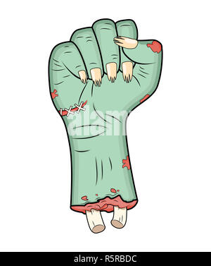 Zombie Hand, Faust Geste halloween Vektor-realistische Cartoon isoliert Abbildung. Bild von scary Monster Faust Geste mit Knochen, grüne Haut. Bild isoliert auf weißem Hintergrund. Stockfoto