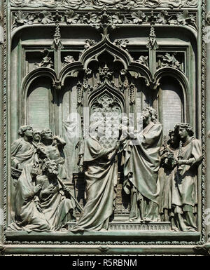 Die Darstellung Jesu im Tempel, Detail der wichtigsten bronze Tür der Mailänder Dom, Duomo di Santa Maria Nascente, Mailand, Lombardei, Italien Stockfoto