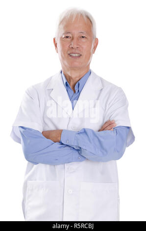 Alter Mann in Lab einheitliche Stockfoto