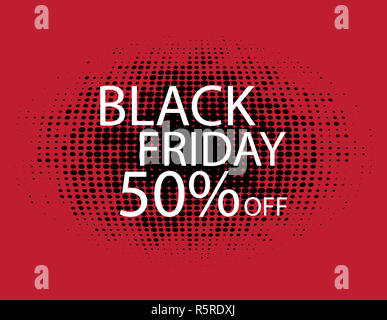 Schwarzer Freitag schwarze Punkte auf rotem Hintergrund. Stockfoto