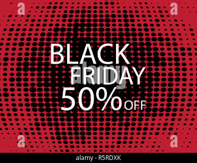 Schwarzer Freitag schwarze Punkte auf rotem Hintergrund. Stockfoto