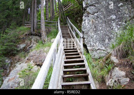 Befestigte Gehweg aus Holz, in der wilden Natur ohne Personen in der Steiermark in den Tag Stockfoto