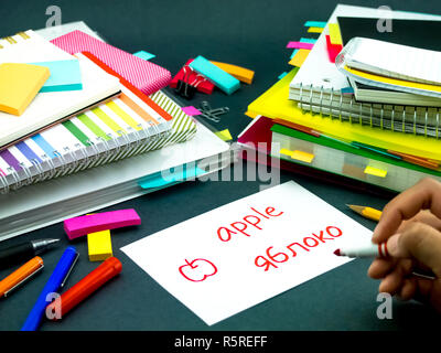 Lernen neue Sprache, Original Flash Cards Russische Stockfoto