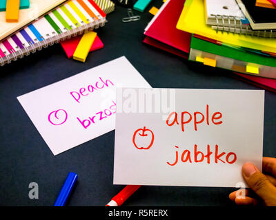 Lernen neue Sprache, Original Flash Cards Polnischen Stockfoto