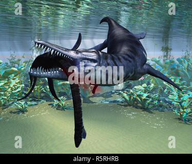 Liopleurodon Angriffe Plesiosaurus Stockfoto