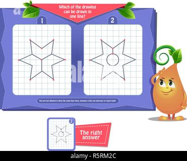 Visual Lernspiel für Kinder und Erwachsene. Spiel für die Entwicklung des Gehirns und iq. Aufgabe Spiel, das in der Zeichnung in einer Linie gezeichnet werden können? Stock Vektor
