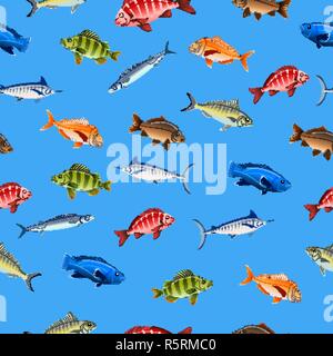 Dekorative Fische auf farbigem Hintergrund nahtlose Muster Stock Vektor