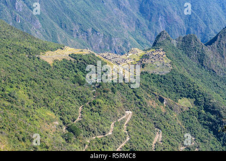 Machu Picchu von Sun Gate, Peru gesehen Stockfoto