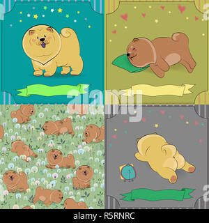 Eingestellt von Cartoon Hunde CHOW-CHOW Stockfoto