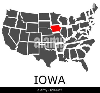 Zustand von Iowa auf der Karte von USA Stockfoto