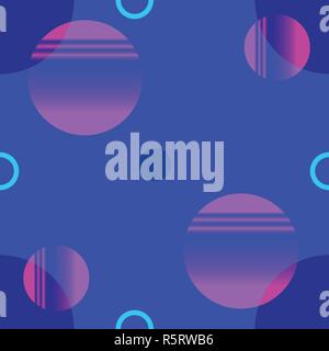 Neon lebendige Muster Vektor-illustration nahtlose Muster mit neon blaue Kreise und Rosa runde Formen auf lila Hintergrund Stock Vektor