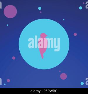 Neon pulsierender Hintergrund Vektor-illustration Rosa Silhouette eines Vogel in einem hellen blauen Kreis auf einem Farbverlauf lila Hintergrund Vorlage für Poster Stock Vektor