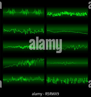 Grüne Schallwellen. Bildschirm von Equalizer Stockfoto