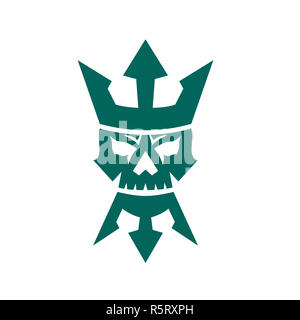 Neptun Schädel Trident Bart und Krone Symbol Stockfoto