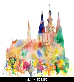 Kathedrale von Saint Vitus in der Prager Burg Aquarell Kunst Stockfoto