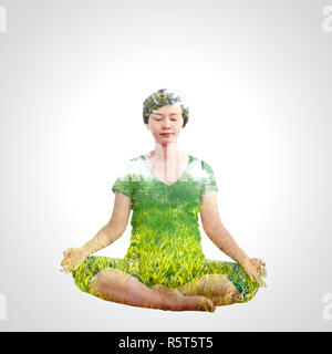 Double Exposure Schwangeren Yoga Stockfoto