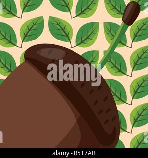 Acorn Symbol über Blätter Hintergrund, Vector Illustration Stock Vektor