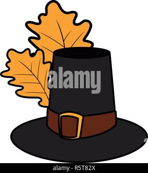 Trockene Blätter und Pilgrim hat Symbol auf weißem Hintergrund, Vector Illustration Stock Vektor