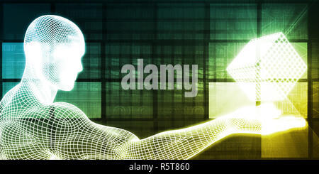 Mann mit Digital Cube Stockfoto