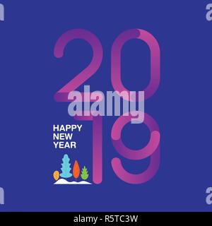 Frohes neues Jahr 2019 text Design mit modernen multicolor Stil. Gradient flache Bauform. Vector Illustration. Stock Vektor