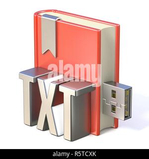 EBook Symbol Metall TXT Red book USB 3D Stockfoto