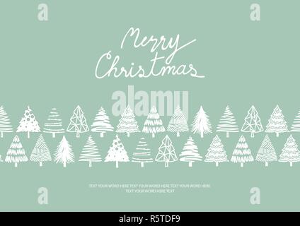 Hintergrund Design für Weihnachten in einfache flache flache Hand gezeichnete Grafik. White Christmas Bäume sind auf Pastell-blaue Hintergrund mit Platz für Text. Stock Vektor