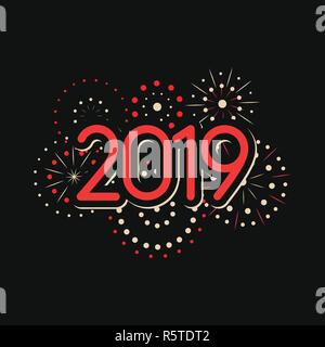 Frohes Neues Jahr 2019 Thema mit Feuerwerk. Chinesisches Neujahr 2019 Logo Vorlage. China traditionelle Dekoration Greating Karte. Vektoren. Stock Vektor