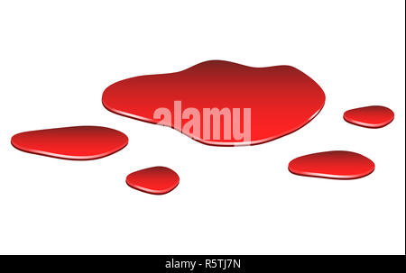 Blut Pfütze, rote Tropfen, blots, Beize, Plash od Blut. Vector Illustration auf weißem Hintergrund. Stockfoto