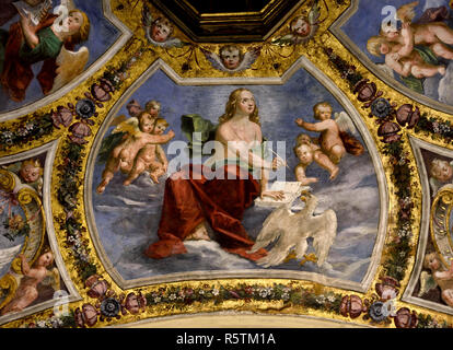 Fresken, Wandmalereien des herzoglichen Kapelle, Castello Estense oder Castello di San Michele, Ferrara, 16. Jahrhundert, Italien, Italienisch. Stockfoto