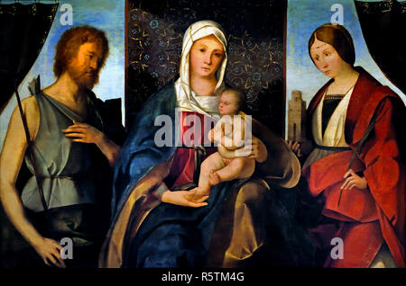 Madonna mit Kind zwischen St. Johannes der Täufer und St. Barbara 1504 Boccacio Boccaccino 1466 -1525 15-16. Jahrhundert, Italien, Italienisch . Stockfoto