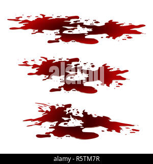 Blut Pfütze, rote Tropfen, blots, Beize, Plash od Blut. Vector Illustration auf weißem Hintergrund. Stockfoto