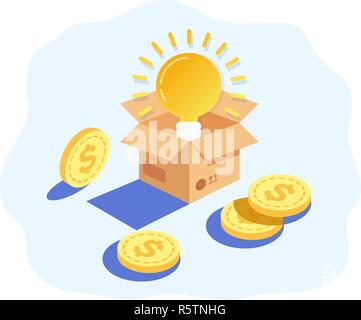 Teamarbeit business Brainstorming Idee Konzept mit großen gelben Licht Lampe Leuchte. Modernes flaches design Konzept der Webseite Design für die Website Stock Vektor