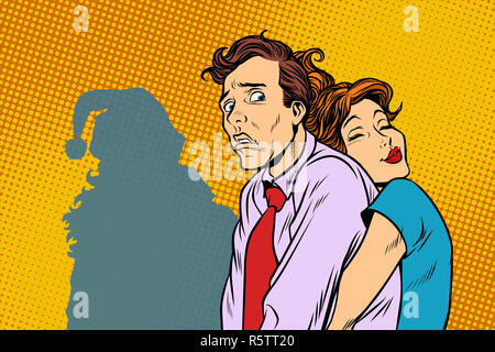 Jahrgang Paar Mann und Frau warten auf Weihnachten Stockfoto