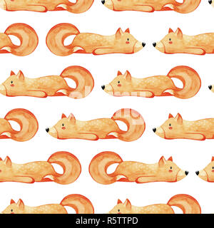 Nahtlose Muster mit lazy Fox. Faul Tier. Aquarell Stockfoto