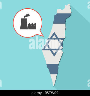 Animation eines langen Schatten Israel Karte mit seiner Flagge und ein Comic Ballon mit Factory Stockfoto