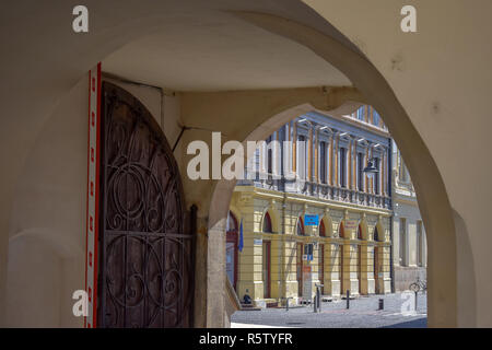 Blick auf den Großen Platz der Stadt Sibiu, Rumänien Stockfoto
