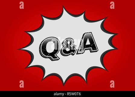 Q&A Sign in der Pop Art Sprechblase. Fragen und Antworten. Rasterpunkt text Effekt. Roten Hintergrund. Comic dialog Cloud. Comics Sprechblase. Vektor Stock Vektor