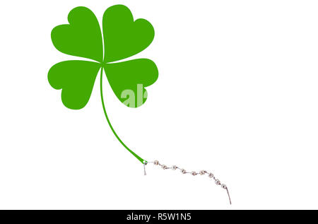 Die Worte, die Glück und ein Shamrock auf einer Schnur, Ausschneiden Stockfoto