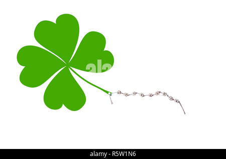 Die Worte, die Glück und ein Shamrock auf einer Schnur, Ausschneiden Stockfoto